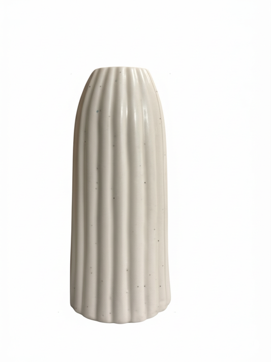 Modern Fluted Ceramic Vase, Speckled White