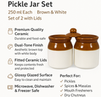Traditional Ceramic Pickle Jar Set (2), Two-Tone Bharni Spice Container with Lid, Rustic Earthenware Kitchen Storage, 300ml