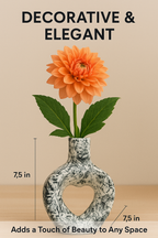 Modern Ceramic Vase with Heart Cutout, Black & White Abstract Floral Design