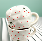 Handcrafted Ceramic Cherry Cups Set of 2, Cute Dotted Mugs, Artisanal Coffee & Tea Mugs, Unique Kitchen Gift