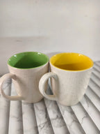 Speckled Ceramic Coffee Mugs (Set of 2), Two-Tone Beige with Green Interior, Rustic Style Tea Cups, 350ml