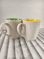 Speckled Ceramic Coffee Mugs (Set of 2), Two-Tone Beige with Green Interior, Rustic Style Tea Cups, 350ml