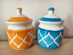 Shreeji Deals™ Ceramic Storage Jars – Set of 2 (Orange & Turquoise) | 3.5 Inch | Handcrafted & Stylish Kitchen Containers