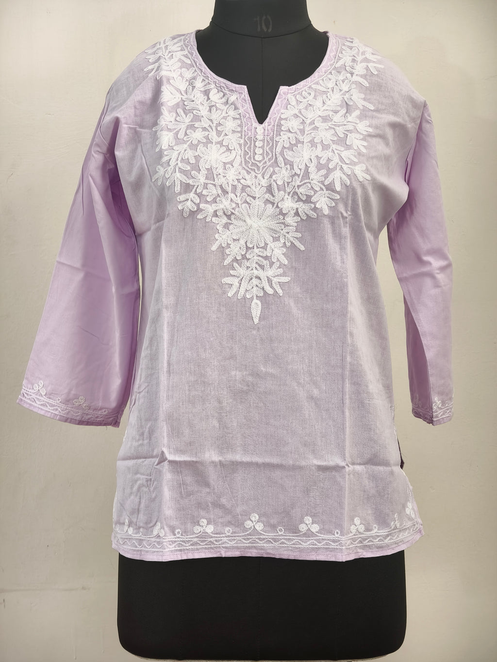 ShreeJi Deals™ Women's Lavender Cotton Embroidered Kurti | Pure Cotton | Casual & Festive Wear | Sizes XS to L