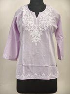 ShreeJi Deals™ Women's Lavender Cotton Embroidered Kurti | Pure Cotton | Casual & Festive Wear | Sizes XS to L