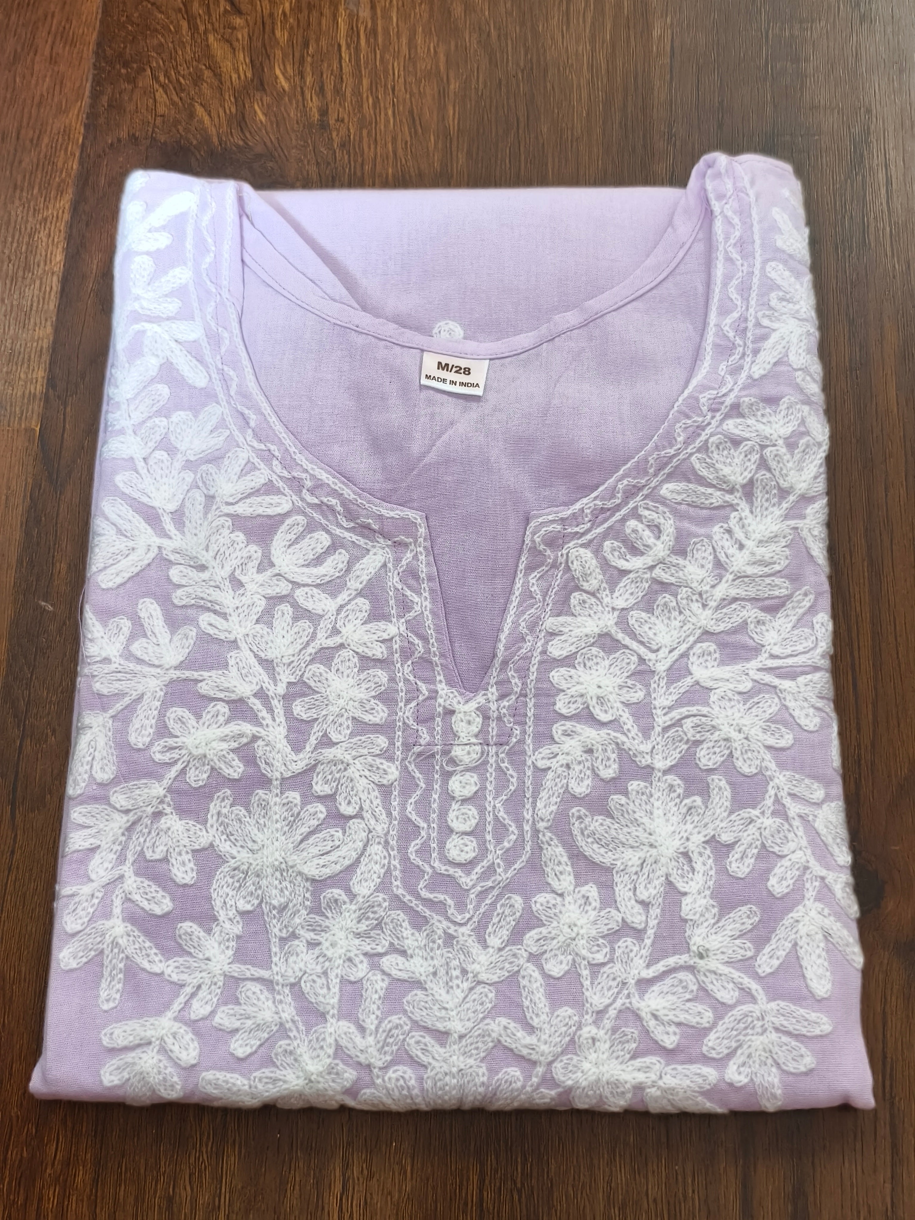 ShreeJi Deals™ Women's Lavender Cotton Embroidered Kurti | Pure Cotton | Casual & Festive Wear | Sizes XS to L