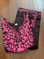 ShreeJi Deals™ Women’s Pure Cotton Brown Embroidered Short Kurti – Elegant Daily Wear | Sizes XS to L