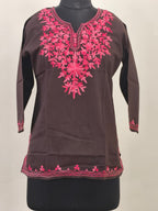 ShreeJi Deals™ Women’s Pure Cotton Brown Embroidered Short Kurti – Elegant Daily Wear | Sizes XS to L