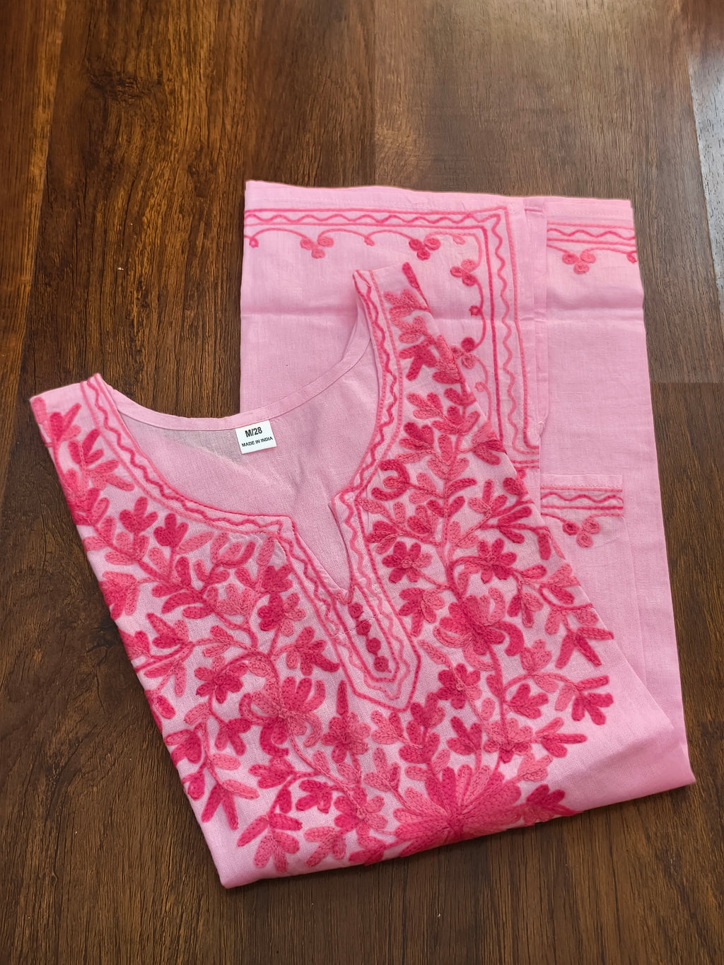 ShreeJi Deals™ Women's Light Pink Pure Cotton Embroidered Kurti | Straight Fit Ethnic Tunic | Comfortable Summer Wear for Office & Daily Use