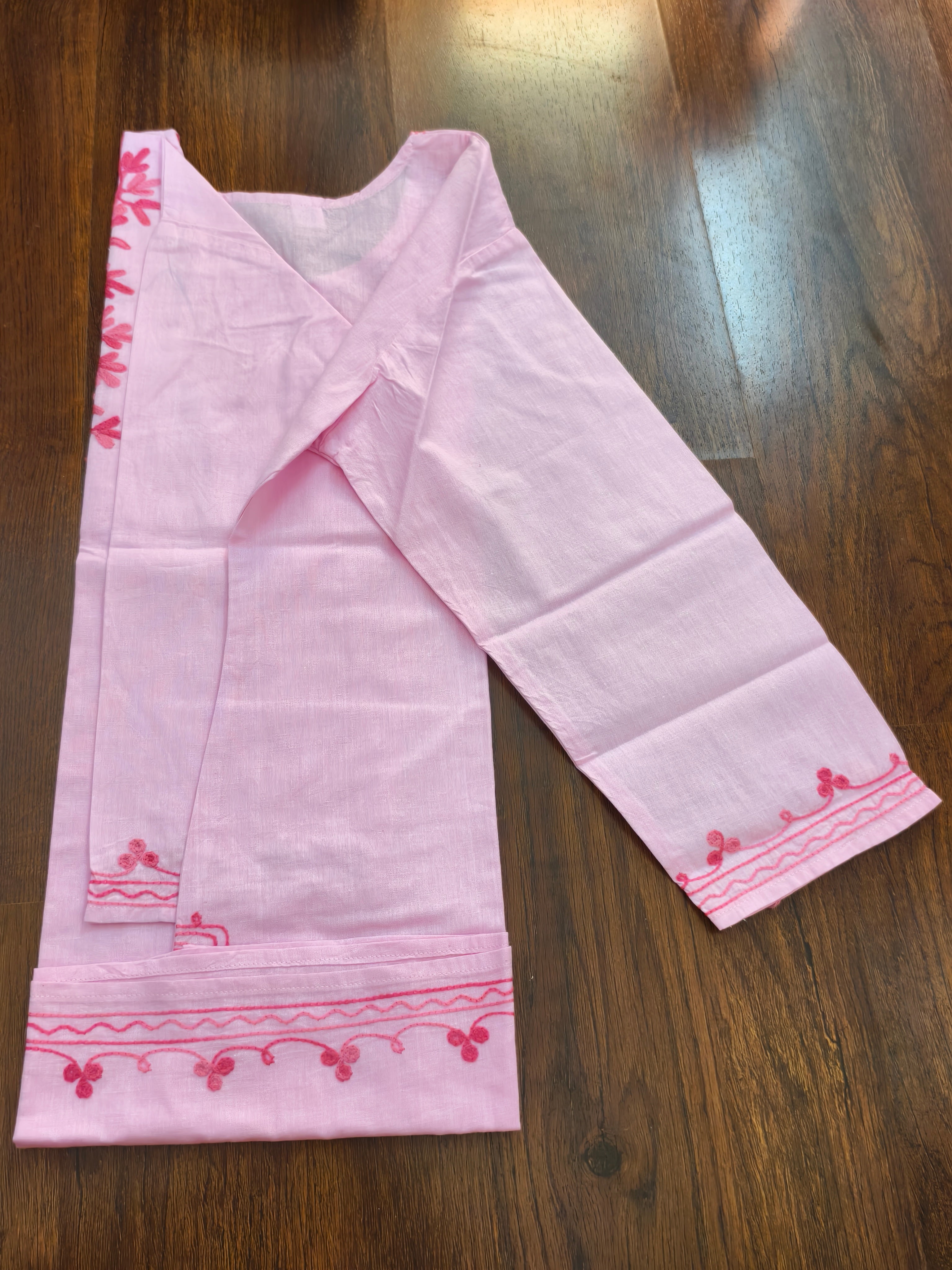 ShreeJi Deals™ Women's Light Pink Pure Cotton Embroidered Kurti | Straight Fit Ethnic Tunic | Comfortable Summer Wear for Office & Daily Use