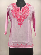 ShreeJi Deals™ Women's Light Pink Pure Cotton Embroidered Kurti | Straight Fit Ethnic Tunic | Comfortable Summer Wear for Office & Daily Use