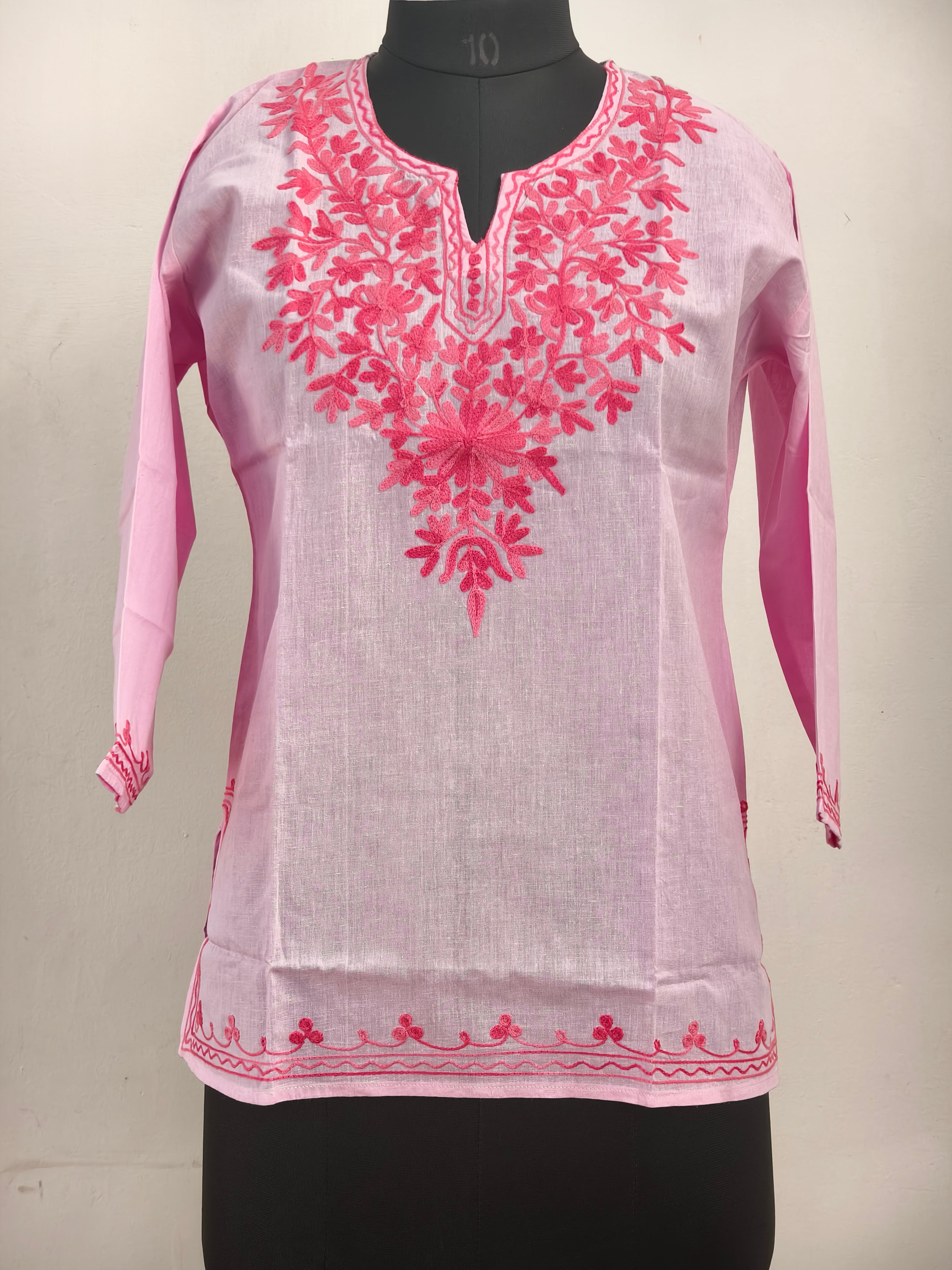 ShreeJi Deals™ Women's Light Pink Pure Cotton Embroidered Kurti | Straight Fit Ethnic Tunic | Comfortable Summer Wear for Office & Daily Use