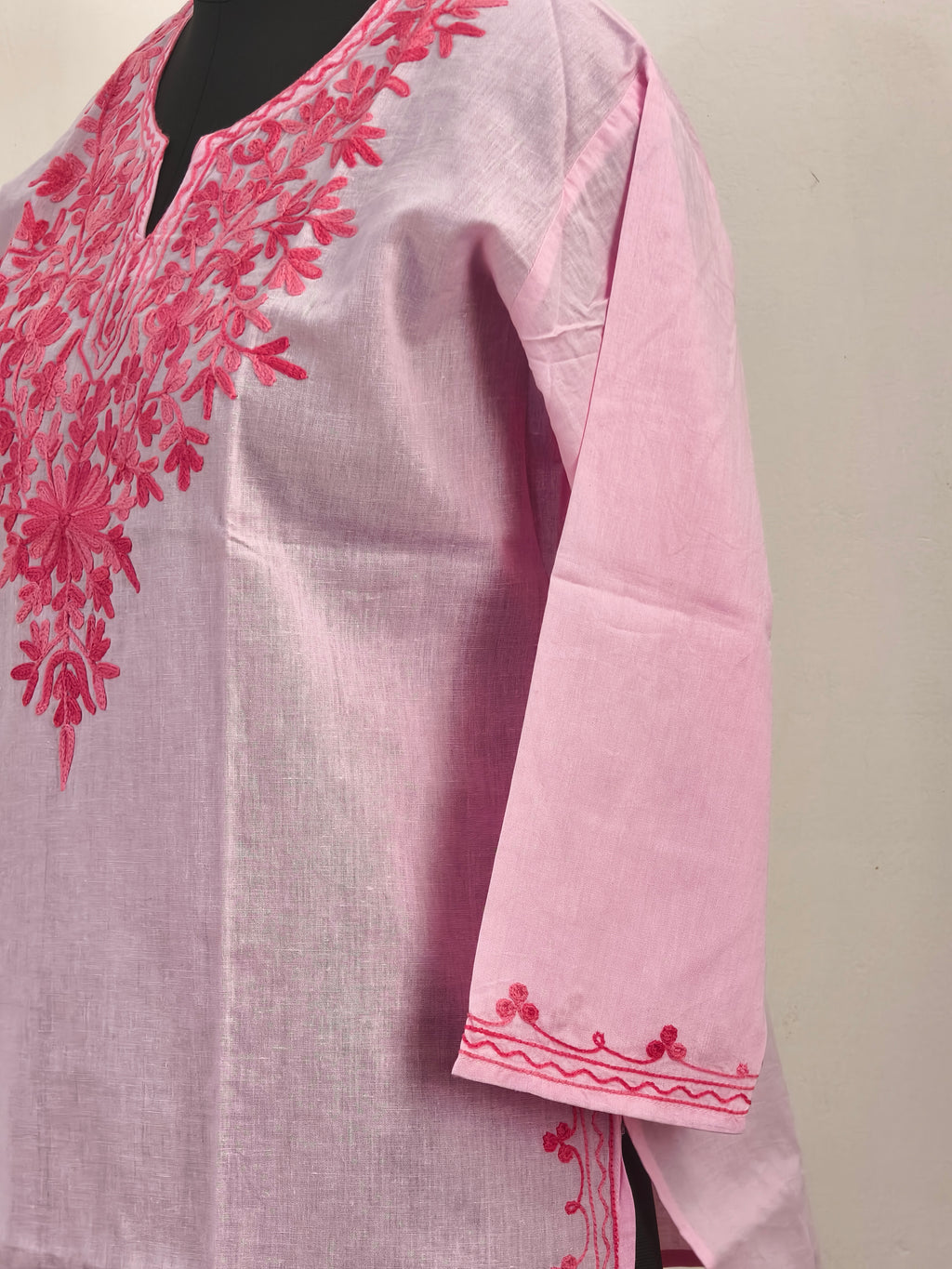 ShreeJi Deals™ Women's Light Pink Pure Cotton Embroidered Kurti | Straight Fit Ethnic Tunic | Comfortable Summer Wear for Office & Daily Use