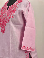ShreeJi Deals™ Women's Light Pink Pure Cotton Embroidered Kurti | Straight Fit Ethnic Tunic | Comfortable Summer Wear for Office & Daily Use