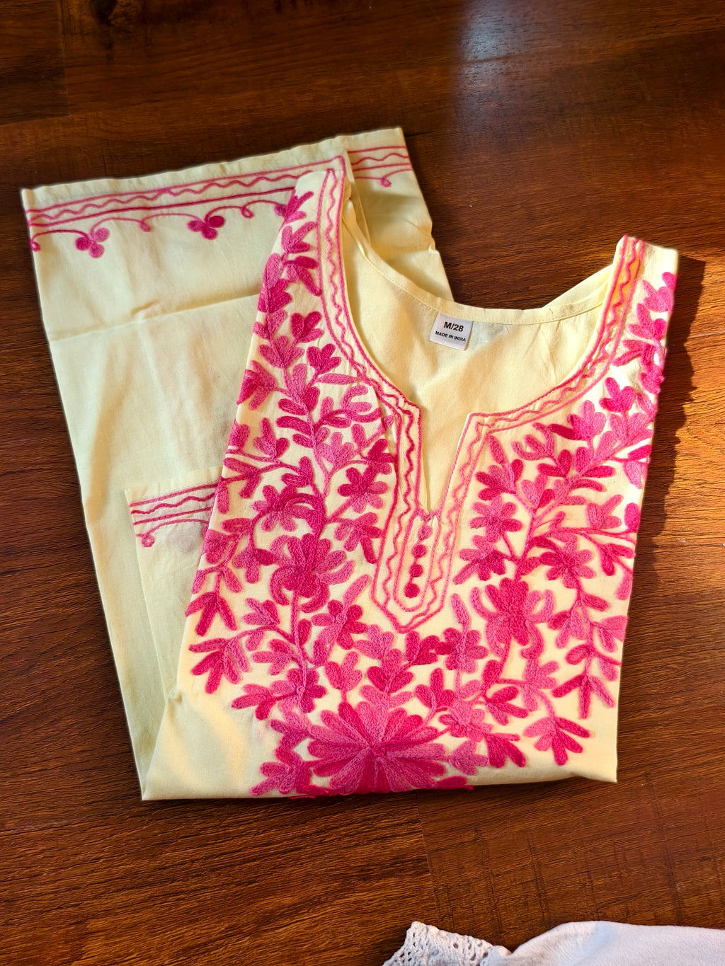 ShreeJi Deals™ Women's Yellow Cotton Embroidered Kurti | Ethnic Floral Tunic for Daily & Office Wear | Soft & Breathable Fabric