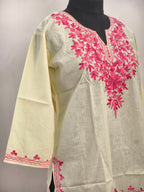 ShreeJi Deals™ Women's Yellow Cotton Embroidered Kurti | Ethnic Floral Tunic for Daily & Office Wear | Soft & Breathable Fabric