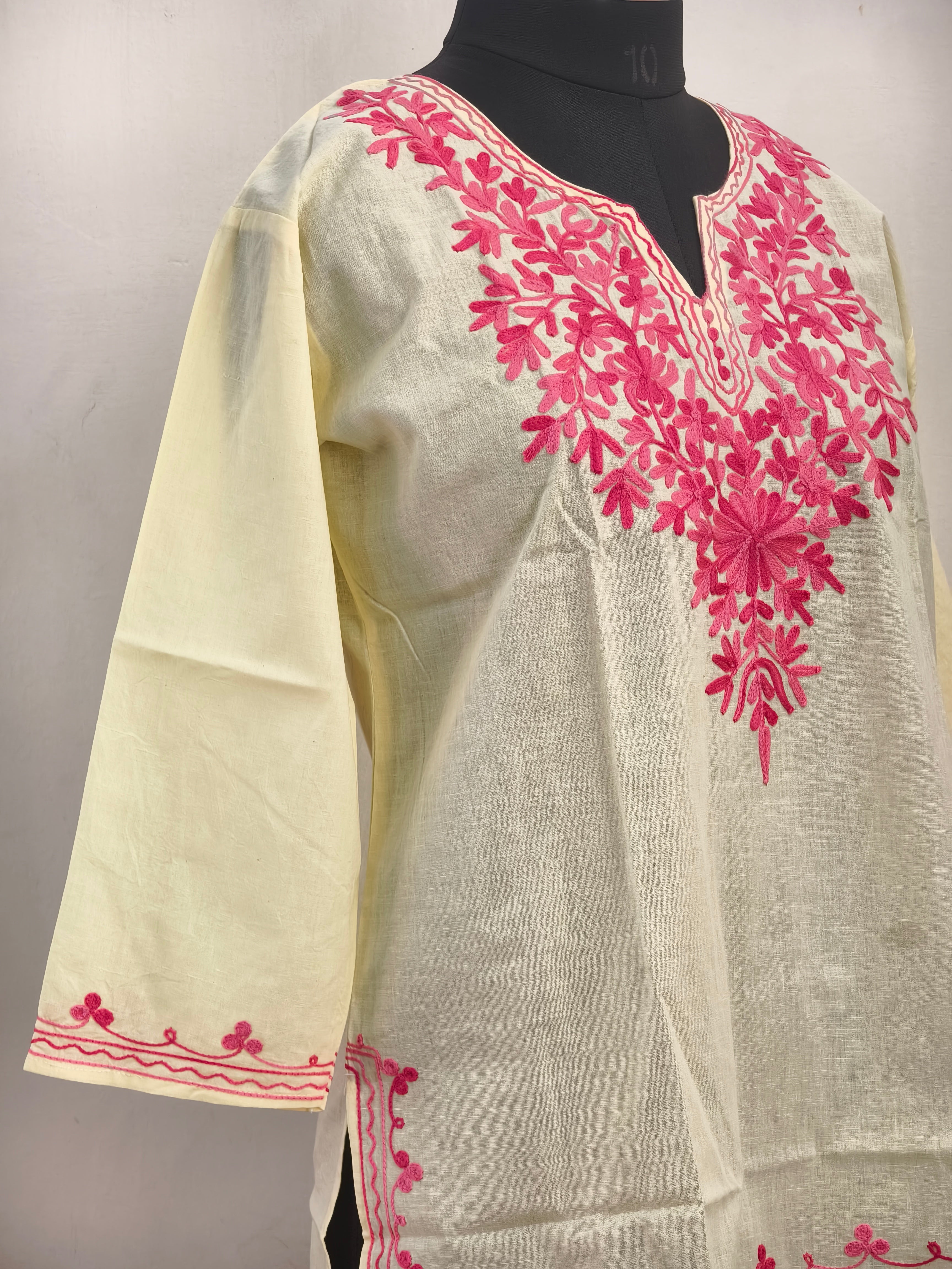 ShreeJi Deals™ Women's Yellow Cotton Embroidered Kurti | Ethnic Floral Tunic for Daily & Office Wear | Soft & Breathable Fabric