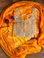 ShreeJi Deals™ Yellow Bandhani Gota Patti Suit Set – 3 Piece Ethnic Wear with Dupatta