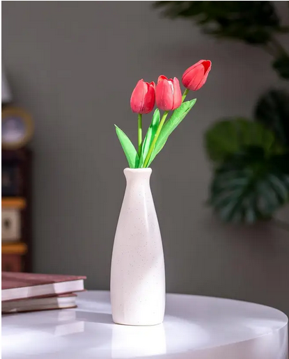 Modern Ceramic Vase, 8.6 Inch Minimalist Tabletop Flower Vase, Single Stem Planter, White Decorative Accent, 22cm Height