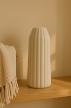Modern Fluted Ceramic Vase, Speckled White
