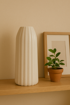 Modern Fluted Ceramic Vase, Speckled White