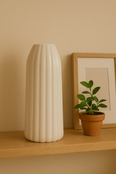 Modern Fluted Ceramic Vase, Speckled White