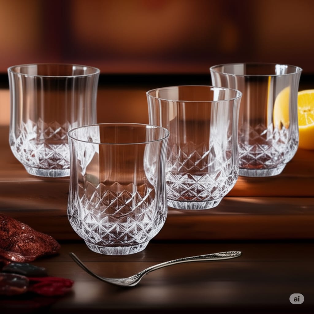 Elegant Whiskey Glasses Set of 4 & 6, Diamond-Cut Crystal Tumblers