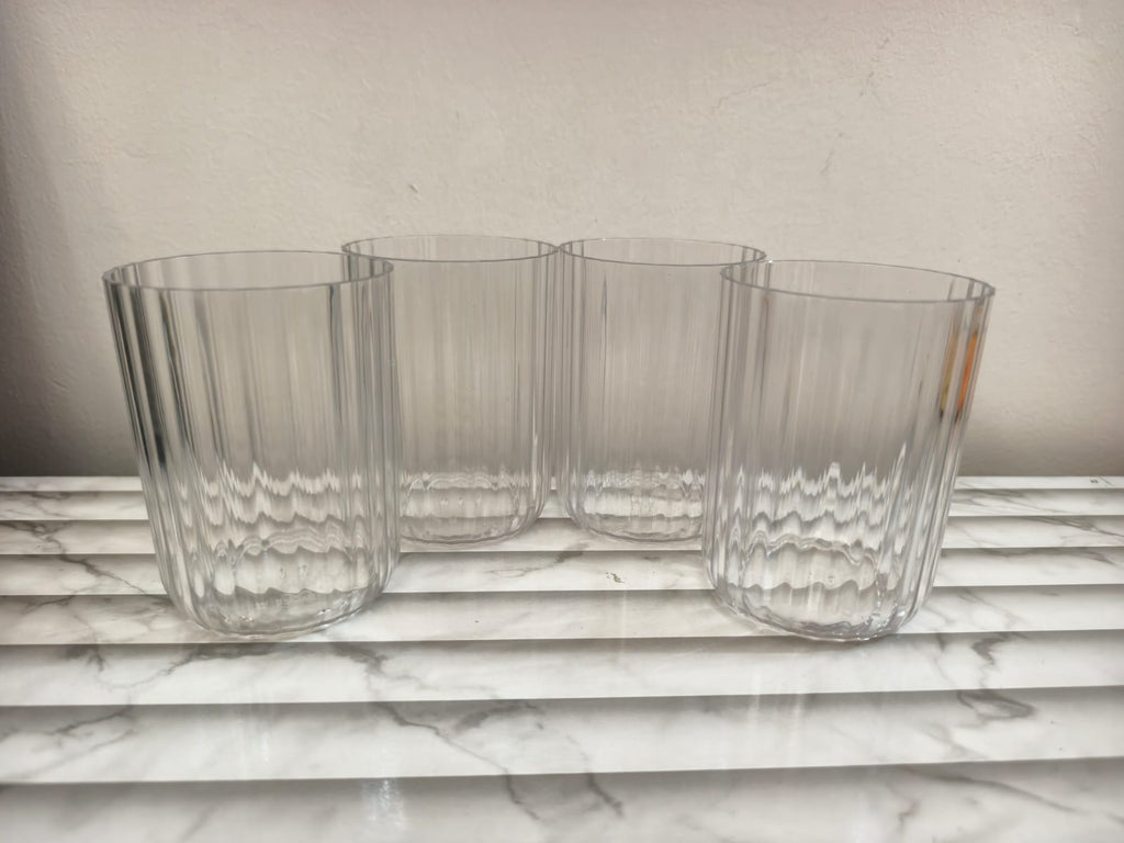 Ribbed Plastic Tumblers Set of 4 & 6, Fluted Drinking Glasses, Shatterproof & Reusable Cups for Outdoor & Everyday Use