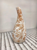 Rustic Ceramic Pear Vase, Hand-Painted Starburst Pattern, Bohemian Home Decor, Earthy Decorative Accent for Dried Flowers