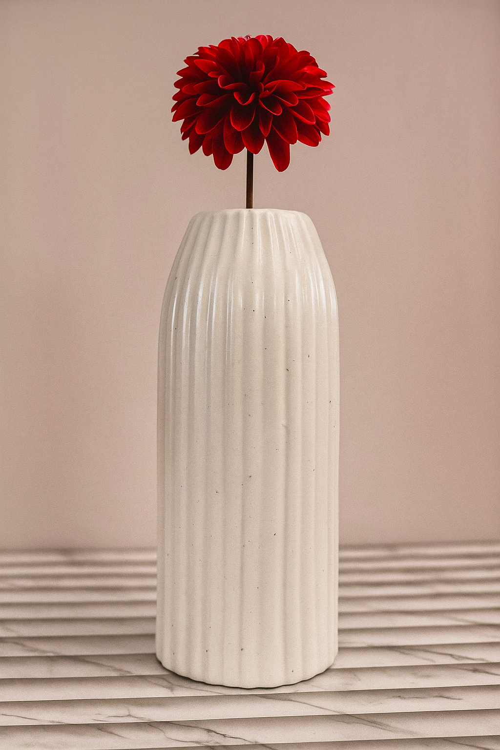Modern Fluted Ceramic Vase, Speckled White