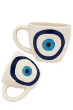 Evil Eye Ceramic Coffee Mugs (Set of 2), Nazar Boncuk Mug, Turkish Lucky Eye Protection Cups, Unique Spiritual Gift