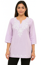 ShreeJi Deals™ Women's Lavender Cotton Embroidered Kurti | Pure Cotton | Casual & Festive Wear | Sizes XS to L