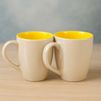 Speckled Ceramic Coffee Mugs (Set of 2), Two-Tone Beige with Green Interior, Rustic Style Tea Cups, 350ml
