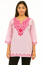 ShreeJi Deals™ Women's Light Pink Pure Cotton Embroidered Kurti | Straight Fit Ethnic Tunic | Comfortable Summer Wear for Office & Daily Use