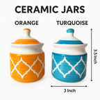 Shreeji Deals™ Ceramic Storage Jars – Set of 2 (Orange & Turquoise) | 3.5 Inch | Handcrafted & Stylish Kitchen Containers