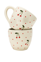 Handcrafted Ceramic Cherry Cups Set of 2, Cute Dotted Mugs, Artisanal Coffee & Tea Mugs, Unique Kitchen Gift