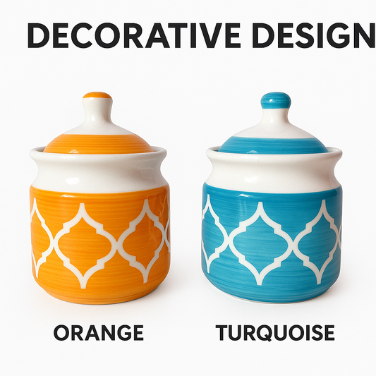 Shreeji Deals™ Ceramic Storage Jars – Set of 2 (Orange & Turquoise) | 3.5 Inch | Handcrafted & Stylish Kitchen Containers
